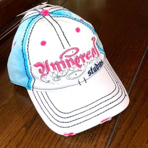NWT Universal Studios White, Blue & Pink Distressed Hat